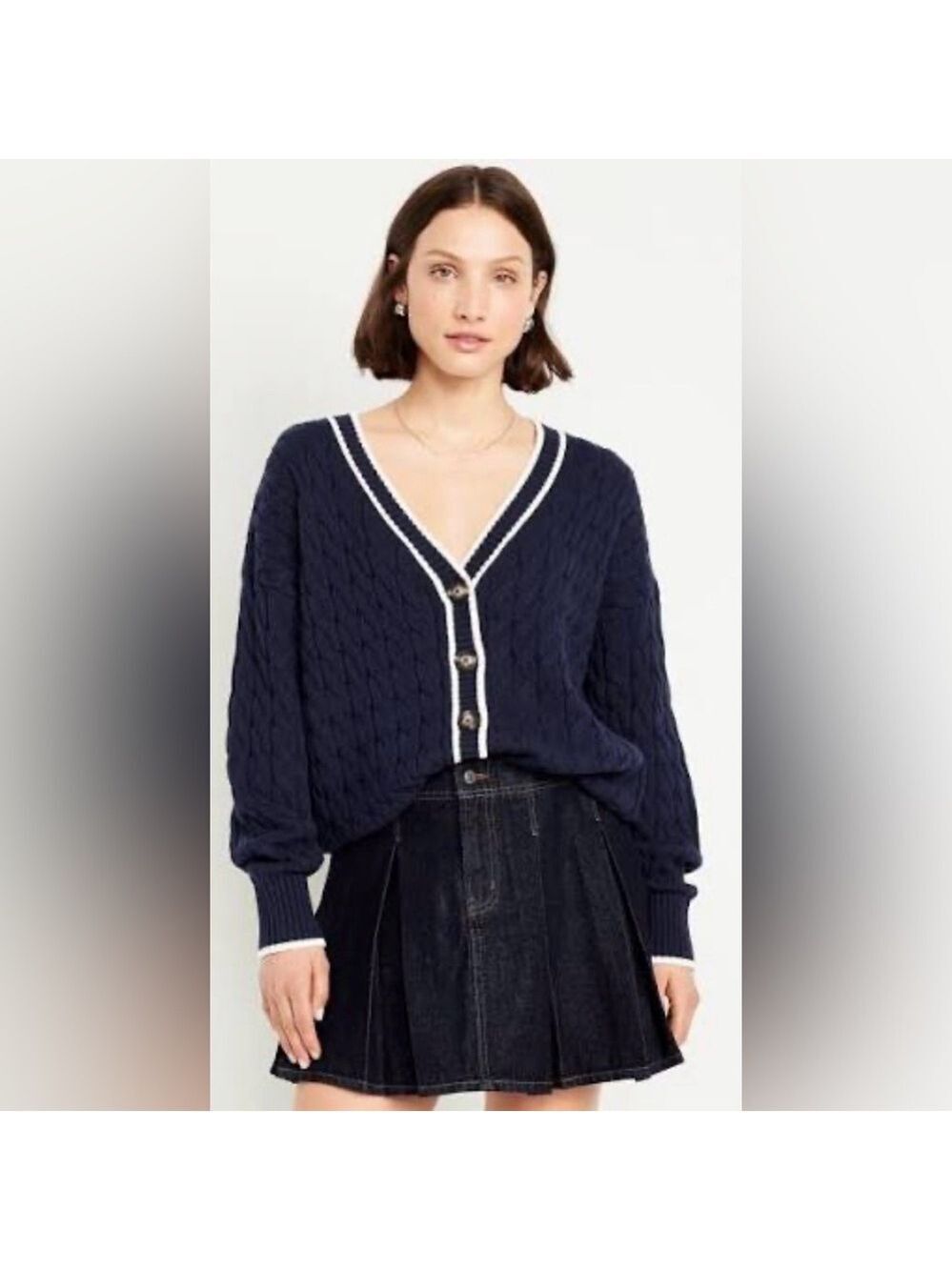 Old Navy Preppy Nautical Oversized Slouchy Cable-Knit Cardigan Sweater NEW